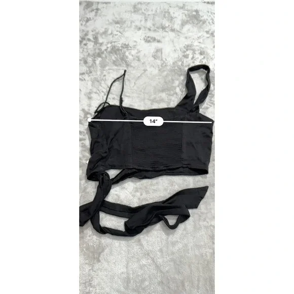 Free People Halter Top Women's Size Large Black One Shoulder Stretch Tie Off EUC - Picture 7 of 10